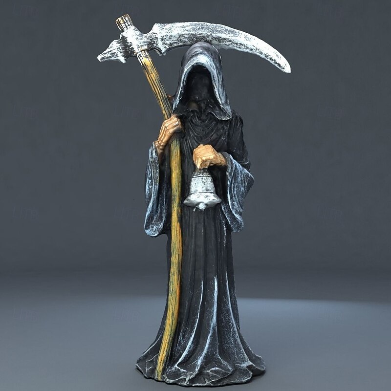 Halloween Grim Reaper Statue Resin Figurine, Scary Reaper Sculpture for Garden, Desktop Halloween Decor, Spooky Death Reaper Ornament for Table Centerpiece
