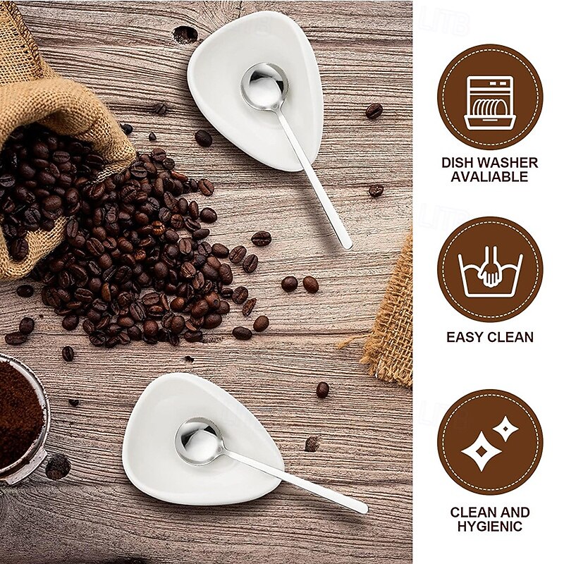 Ceramic Coffee Spoon Rest and Stainless Steel Spoon Set - Small Teaspoon Holder Coffee Stirrers Rest for Bar Kitchen Accessories Nice Present4