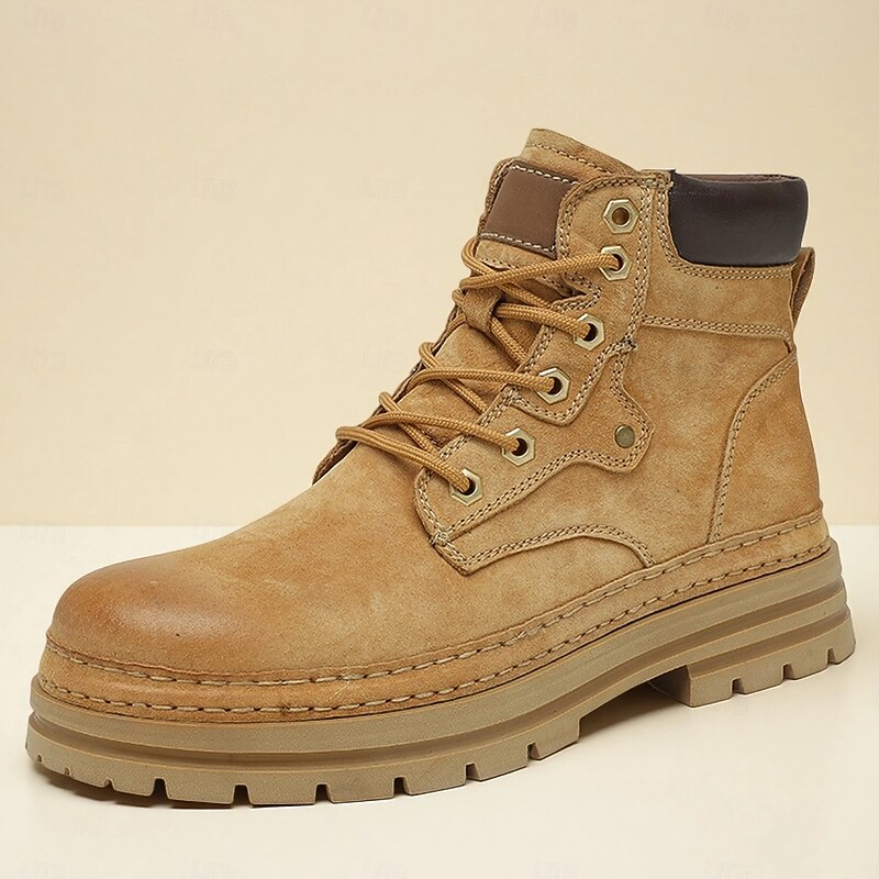 Men's Tan Suede Work Boots – Casual Outdoor Lace-Up Ankle Boots for Hiking, Farm Work & Daily Wear