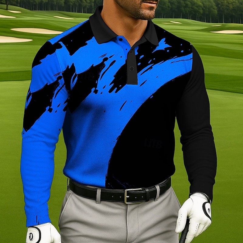 Men's Splash Ink Golf Shirt Long Sleeve Polo Shirts Collared Shirts Business Casual Athleisure Outdoor clothing Holiday Daily Wear 3D Print Buttons Spring Fall Winter White Yellow Red2