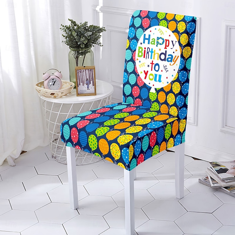 Happy Birthday Chair Covers - Stretch Printed Slipcovers for Dining Chairs, All-Season Universal Fit, One-Piece Elastic Seat Protectors for Party & Home Decor