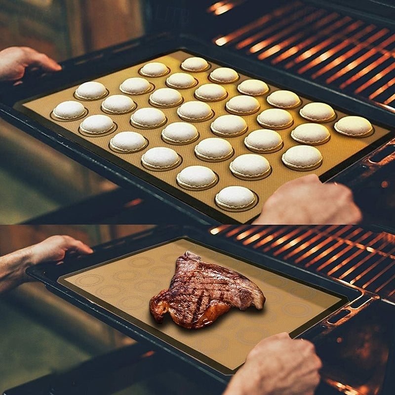 2 Pack Silicone Baking Mat Non-Stick Reusable Sheet, Heat Resistant Fiberglass Oven Liner, Food Grade Silicone Pastry Mat for Baking Bread, Cookies, Macarons, Rolling Dough