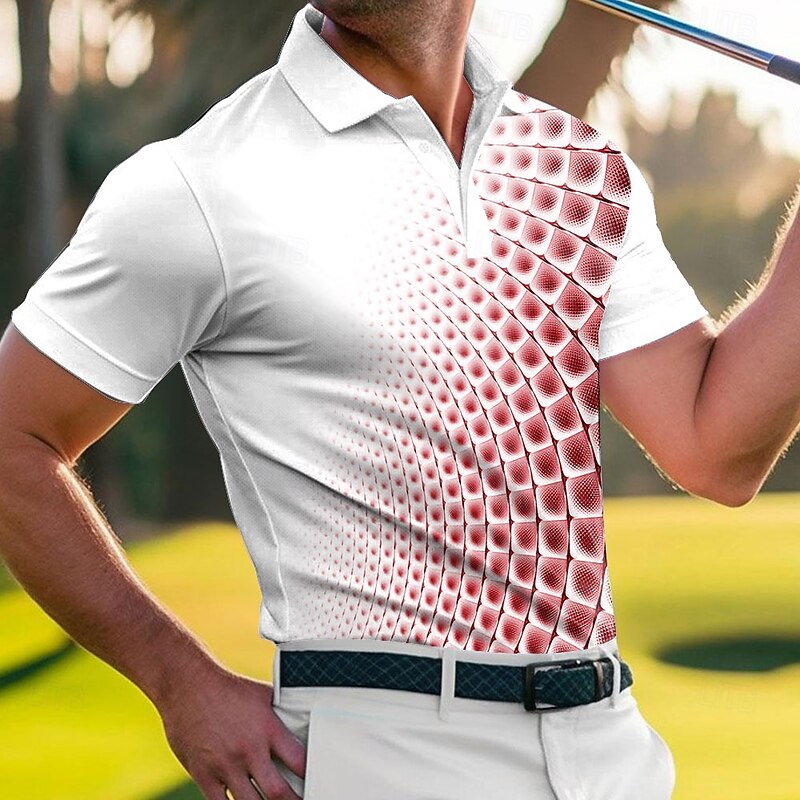 Men's Geometric Golf Polo Sports Polo Shirts Short Sleeve Polo Shirts Collared Shirts Sportswear Casual Athleisure Outdoor clothing Daily Wear Buttons Summer Red Blue Green3