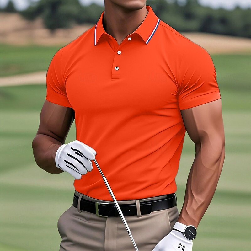 Men's Golf Shirt Pique Polo Shirt Business Casual Ribbed Polo Collar Short Sleeve Fashion Basic Solid Color Plain Buttons Summer Spring &  Fall Slim Fit Black Pink White Yellow Light Green Red Golf2