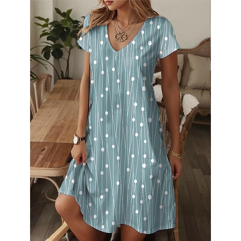 Women's Midi Dress T Shirt Dress Tee Dress Sundress A Line Dress Vacation Casual Beach Going out Beach Regular Fit Graphic Geometric Polka Dot Short Sleeve V Neck Black Green Gray Summer Spring2