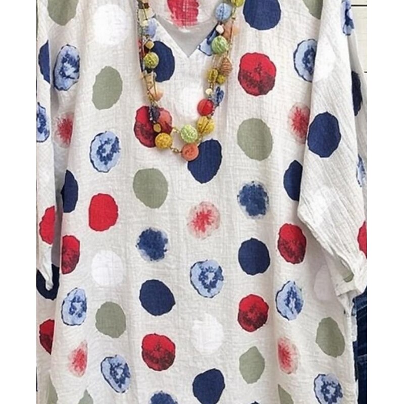 Women's Blouse Graphic Geometric Polka Dot Vintage Stylish Classic 3/4 Length Sleeve V Neck Regular Tops Daily White Summer Spring Fall2