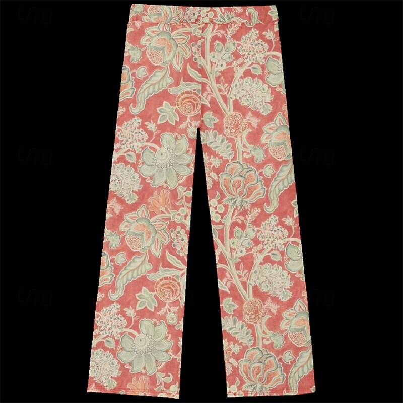 Women's Wide Leg Pants Trousers Palazzo Pants Fashion Streetwear Full Length High Waist Flower Elastic Waist Drawstring Print Breathability Comfortable Micro-elastic Street Daily Wear Going out Red2