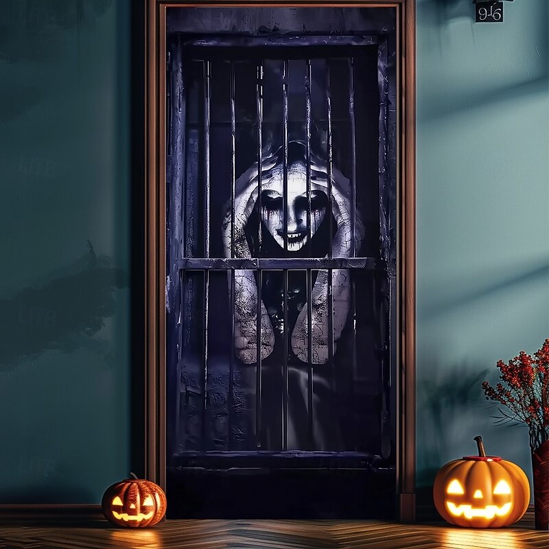 Halloween Door Cover – Creepy Zombie Man at Window, Haunted House Entrance Banner, Scary Outdoor & Indoor 2025 Halloween Decoration for Bedroom, Living Room, Bathroom3