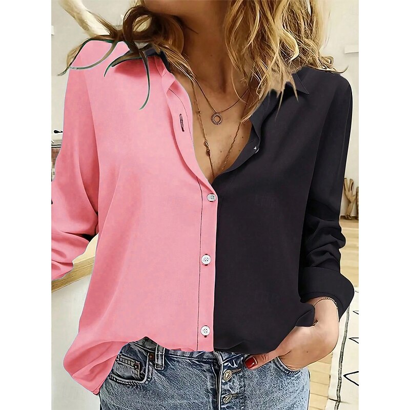 Women's Shirt Button Down Tunic Shirt Collar Long Sleeve Solid Color Vintage Stylish Casual Regular Tops Work Daily s Print Pink Red Blue Purple Green Spring Fall Winter4