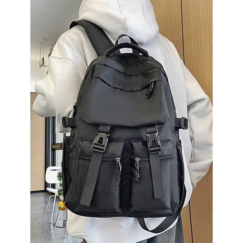 Men's Waterproof Nylon Backpack – Large Capacity Casual Travel Rucksack with Multi Pockets and Buckle Straps for School, Work or Outdoor Use2