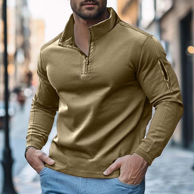 Men's Zip Up Hoodie Zip Sweatshirt Black White Navy Blue Blue Khaki Crew Neck Standing Collar Plain Zip Up Pocket Sports & Outdoor Casual Daily Streetwear Cool Sportswear Fall Fall & Winter Clothing4