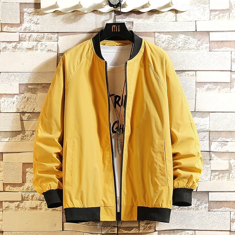 Men's Lightweight Jacket Casual Jacket Vacation Daily Breathable Pocket Spring Fall Color Block Fashion Classic Stand Collar Regular Apricot Black Yellow Green Army Green Jacket