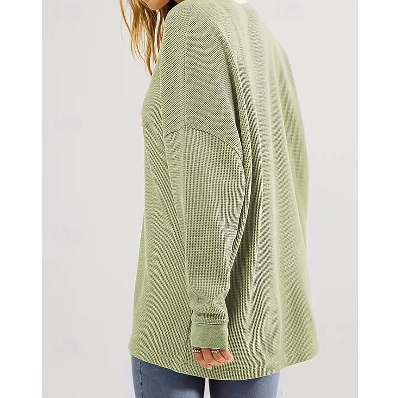 Women's Pullover Sweatshirt Sweatshirts Plain Streetwear Casual Long Sleeve Crew Neck Regular Tops Street Going out Patchwork Black White Green Khaki Gray Fall4