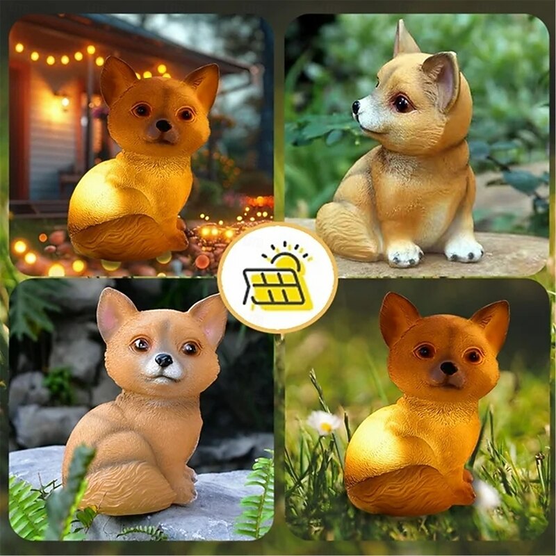 Solar Landsacpe Brown Fox Garden DecorSolar Garden Outdoor Statues Fox Solar LightsWaterproof Resin Outdoor Decor for Patio Balcony Yard Lawn Unique Housewarming Gifts  1PC3