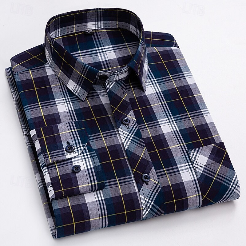 Men's Shirt Dress Shirt Collared Shirt Button Up Shirt Plaid / Striped / Chevron / Round Daily Wear Corporate Clothing Light Pink Black Yellow Red Long Sleeve Shirt Collar All Seasons Clothing Apparel4