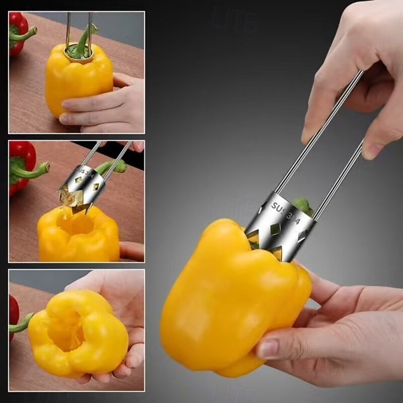 3pcs Multifunctional Fruit and Vegetable Core Remover, Stainless Steel Corer Tool for Apples, Bell Peppers, Bitter Melon, Essential Kitchen Tool with Hanging Hole3