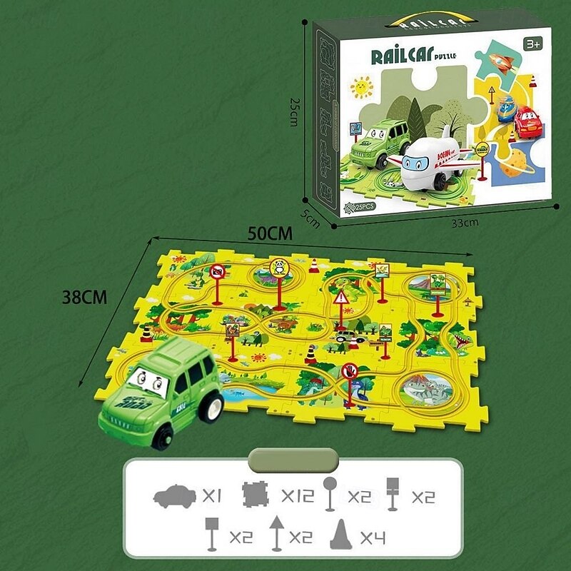 Rail Car Puzzle Race Track Play Set, DIY Assembling Electric Trolley for Kids, Educational Toy2