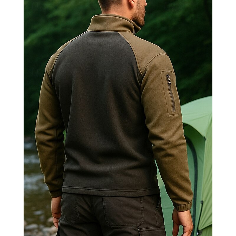 Men's Quarter Zip Sweatshirt Long Sleeve Stand Collar Top Outdoor Thermal Warm Elastane Camo Army Green Dark Blue Tennis Workout Running2