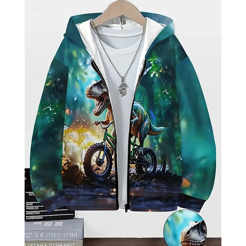 Girls' 3D Dinosaur Hoodie Coat Outerwear Long Sleeve Spring Fall Streetwear Sport Kids 4-12 Years Zip Street Daily Regular Fit3