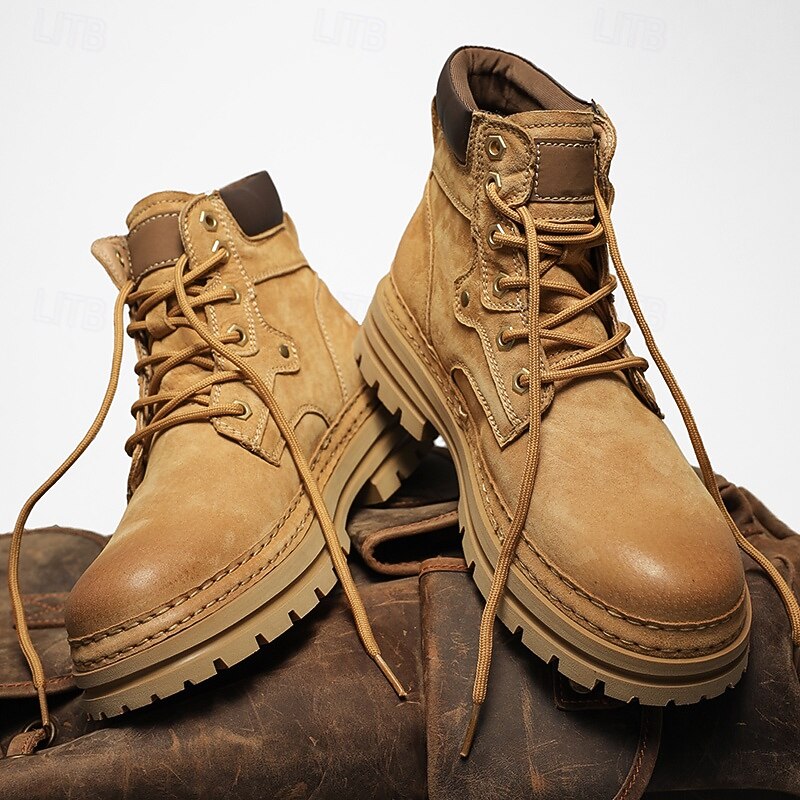 Men's Tan Suede Work Boots – Casual Outdoor Lace-Up Ankle Boots for Hiking, Farm Work & Daily Wear4