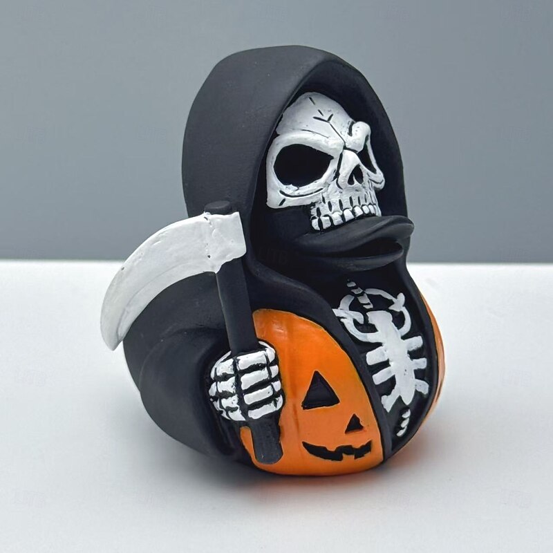 Halloween Death Scythe Duck Resin Figurine, Grim Reaper Duck Statue with Dragon Details, Gothic Fantasy Duck Ornament for Spooky Home or Party Decor3