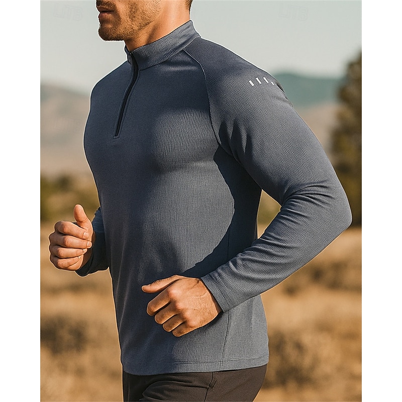 Men's Workout Shirt Running Top Quarter Zip Long Sleeve Top Fall Solid Colored UPF 50 Quick Dry Lightweight Moisture Wicking Fishing Hiking Running Sportswear Activewear Dark Grey Black White3