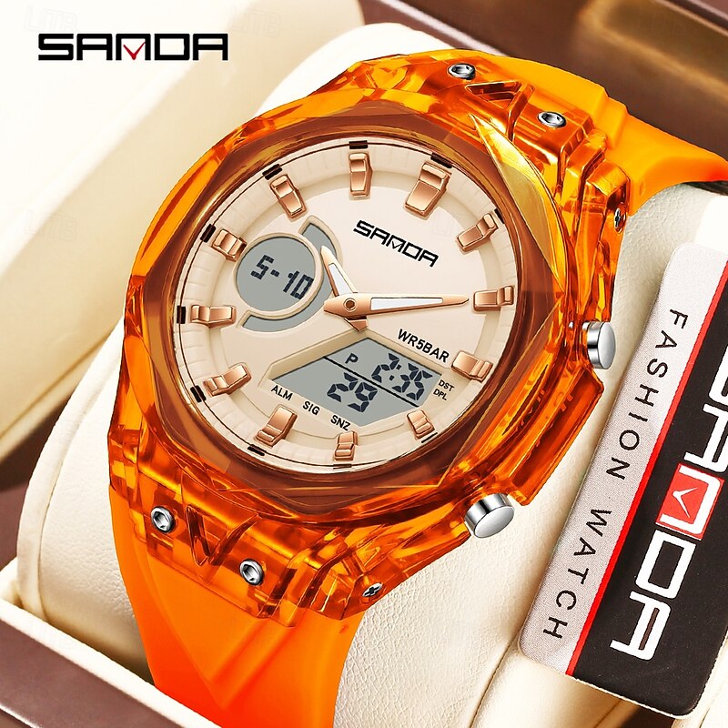 SANDA 6283 Fashion Electronic Quartz Watches for Man Dual Display Students Luminous Alarm Clock Shockproof Sports Digital Watch2