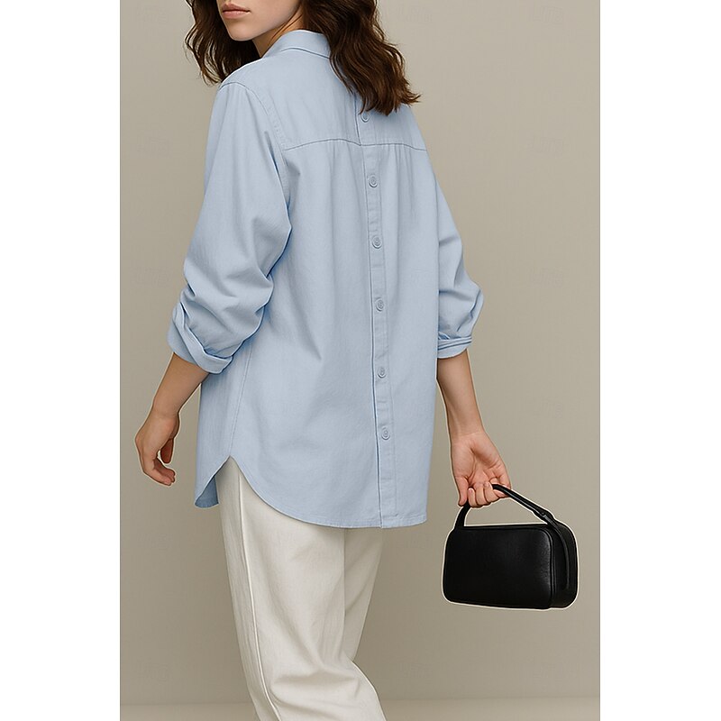 Women's 100%Cotton Shirt Solid Color Elegant Daily Stylish Long Sleeve Shirt Collar Regular Tops Work Daily Holiday White Yellow Pink Blue Green Spring, Fall, Winter, Summer