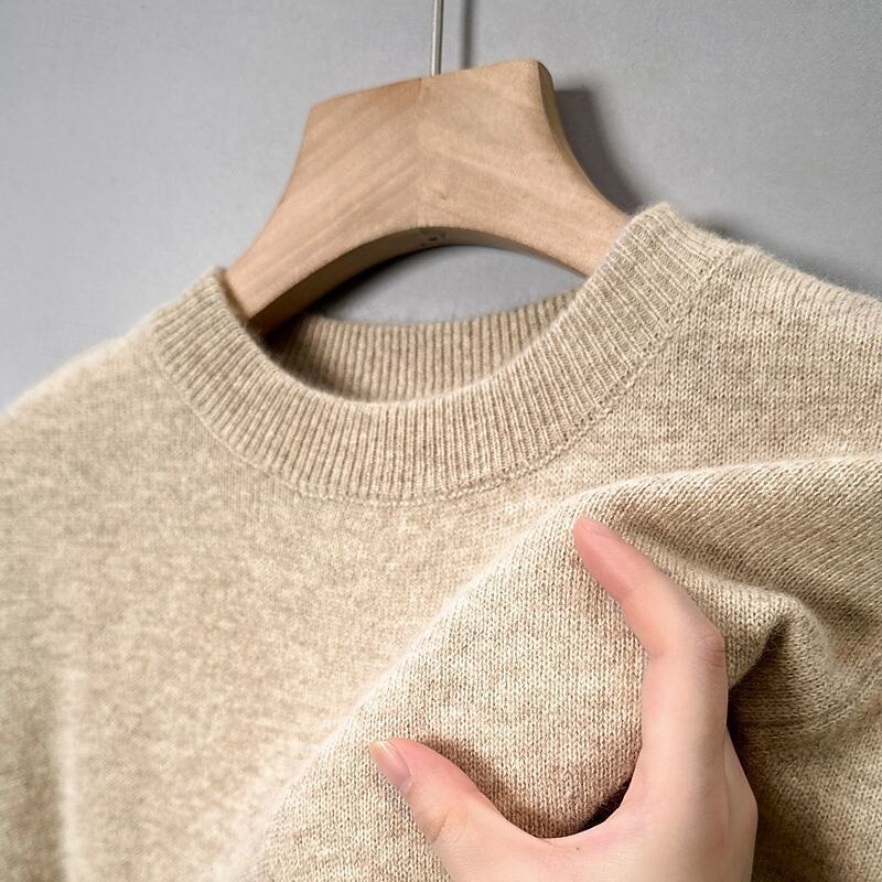 Men's Pullover Sweater Jumper Knit Sweater Ribbed Knit Regular Tops Knitted Plain Crew Neck Fashion Basic Vacation Daily Wear Clothing Apparel Winter Autumn Camel Wine M L XL2