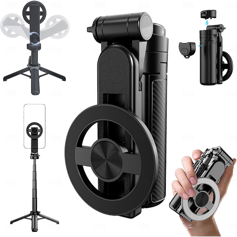 4-in-1 Multifunctional Magnetic Selfie Stick, 360 Rotation Phone Tripod with Wireless Remote for iPhone & Android, Phone Stand for Video Recording & Vlogging - Portable Travel
