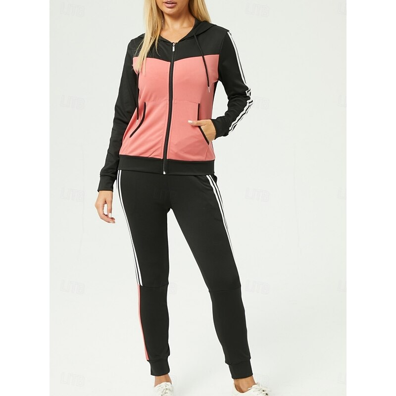 Women's Fashion Streetwear Daily Hoodie Pants Sets Long Sleeve Hooded Geometric Print Casual Daily Pink Red Royal Blue Summer Regular Fit3