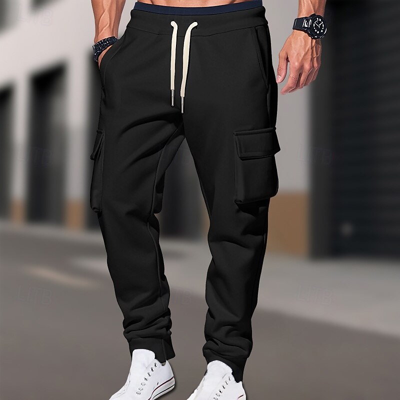 Men's Cargo Pants Sweatpants Joggers Trousers Casual Pants Elastic Waist Drawstring Solid Colored Comfort Full Length Outdoor Daily Running Vacation Simple Black Red Micro-elastic3