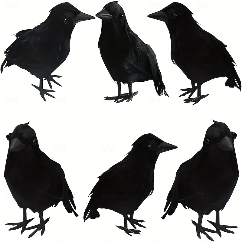 6pcs Halloween Black Crows Feathered Crows Halloween Decorations Crows Realistic Looking Ravens Large Handmade Black Crow for Halloween Decoration Supplies