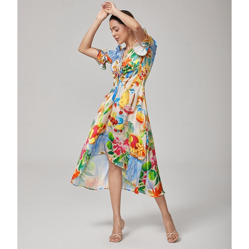 Fruit Floral Cinched Waist Dress2