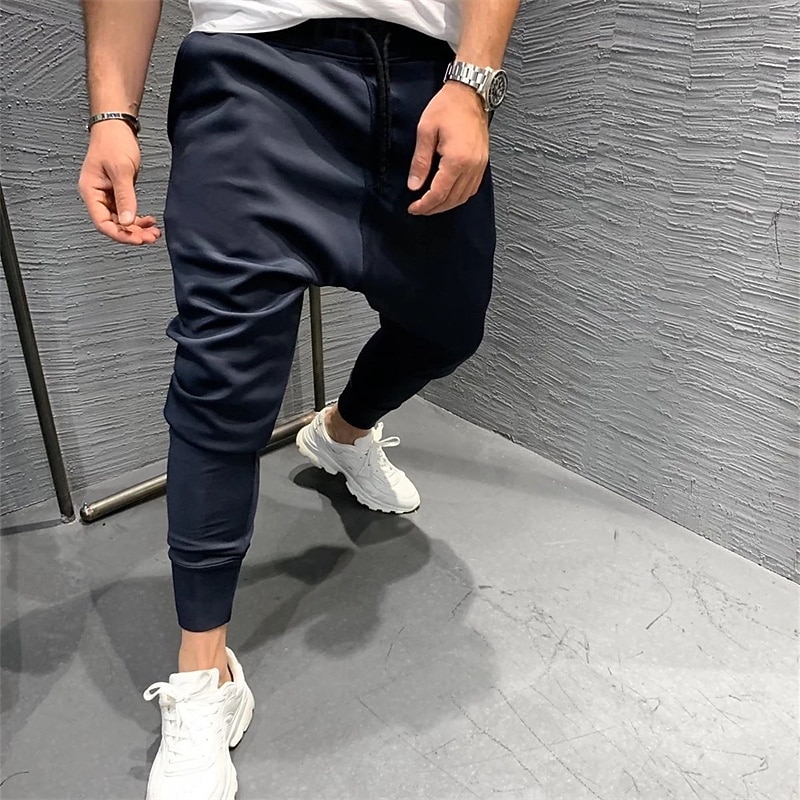 Men's Athletic Pants Sweatpants Joggers Trousers Pocket Elastic Waist Drawstring Plain Comfort Sports Outdoor Daily Fashion Casual Black Navy Blue Micro-elastic