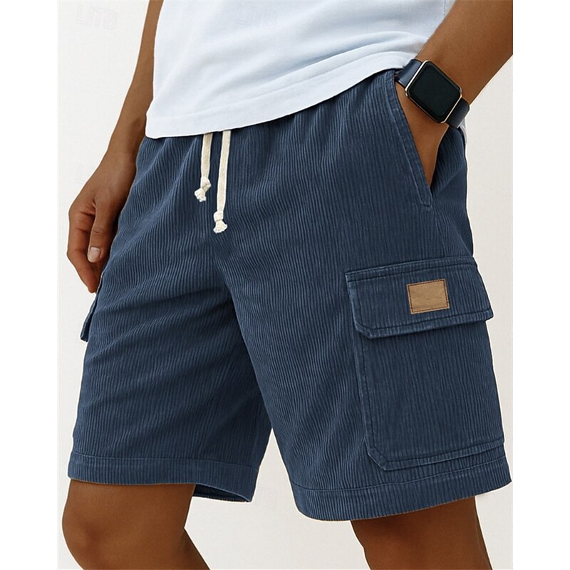 Men's Cargo Shorts Summer Shorts Casual Shorts Corduroy Shorts Elastic Waist Drawstring Multi Pocket Plain Comfort Breathable Short Outdoor Vacation Sport Casual Black White3