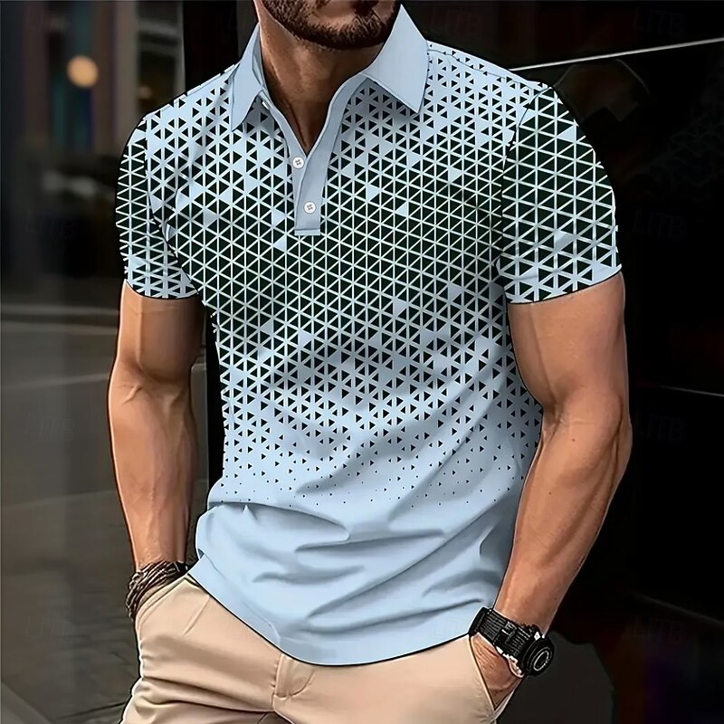 Men's Geometic Polo Short Sleeve Polo Shirts Collared Shirts Business Casual Athleisure Buttons Summer Black Blue Brown