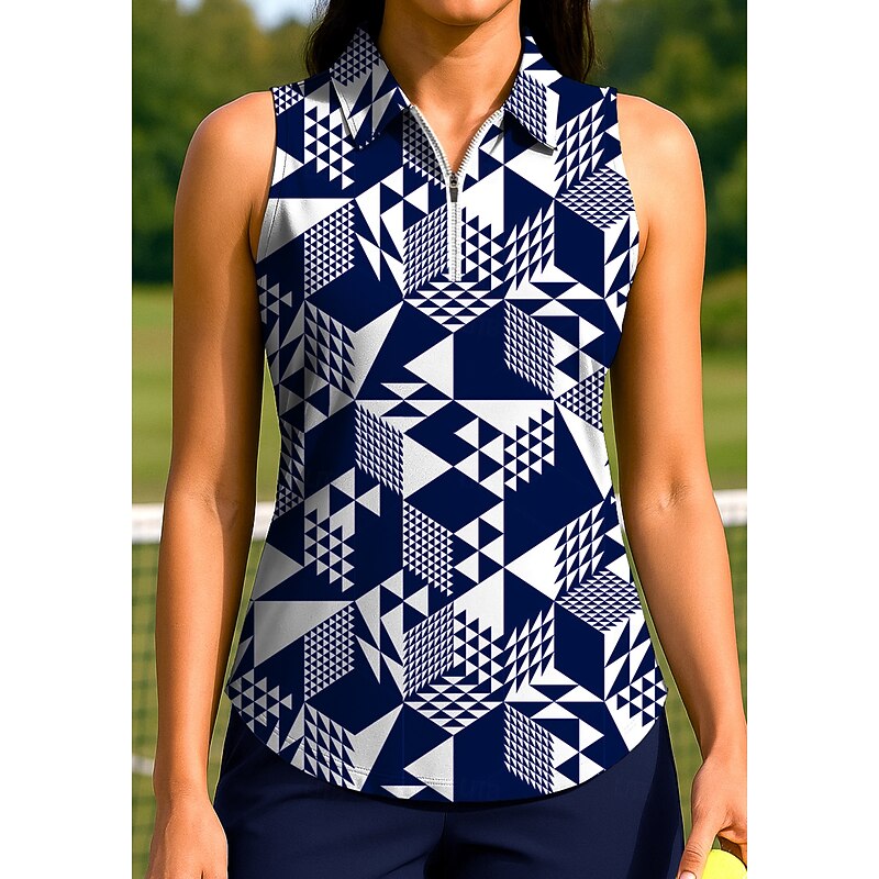 Women's Geometric Tops Sport Shirt Golf Polo Shirt Tennis Shirt Sleeveless Zipper UPF50+ UV Resistant High Elasticity Moisture Wicking Breathable Tennis Pickleball Running Turndown Zip Collar Shirt3