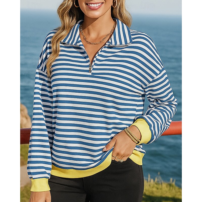 Women's Pullover Sweatshirt Casual Tops Quarter Zipper Fashion Long Sleeve Top Athleisure Fall Stripes Windproof Hiking Workout Running Sportswear Activewear Pink Red Blue4