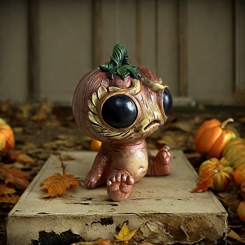 Versatile Resin Whimsical Pumpkin-Shaped Alien Elf Figurine for Home Garden and Halloween Decor4