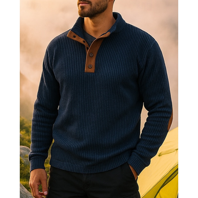 Men's Casual Sweatshirt Long Sleeve Henley Collar Top Outdoor Warm Winter Polyester Black White Army Green Tennis Golf Running3