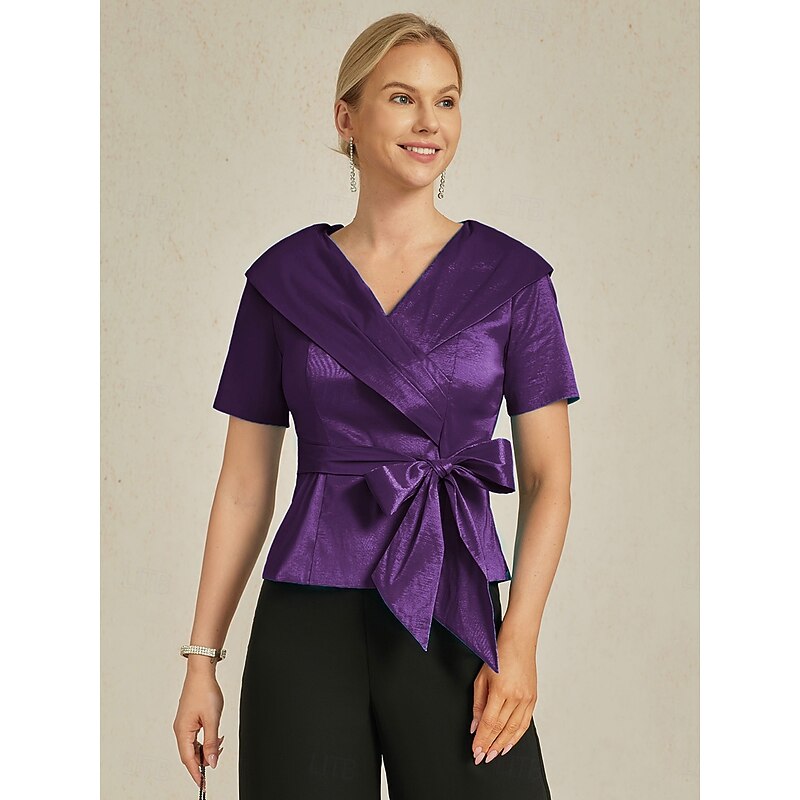 Women's Solid Color Stylish Turndown With Belt Eggplant Summer Spring Fall