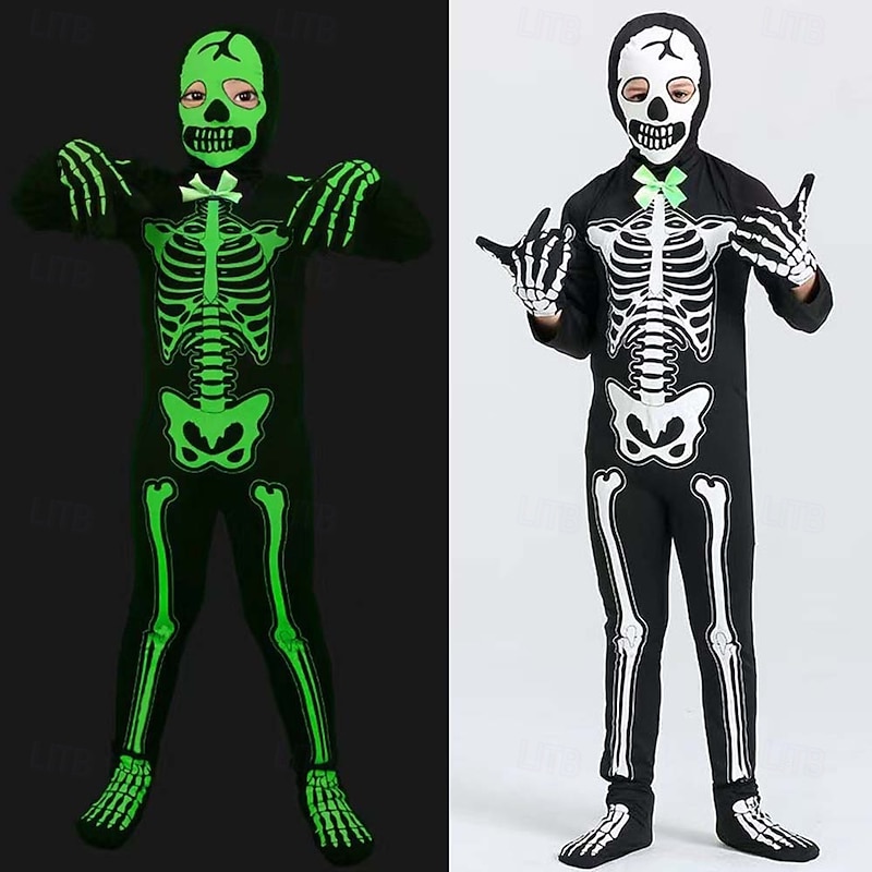 Skull Skeleton Halloween Costume Jumpsuit Bodysuits Glow in the Dark Horror Scary Costume Kid's Boys' Girls' Halloween Carnival Performance Party Easy Halloween Costumes Dress Up
