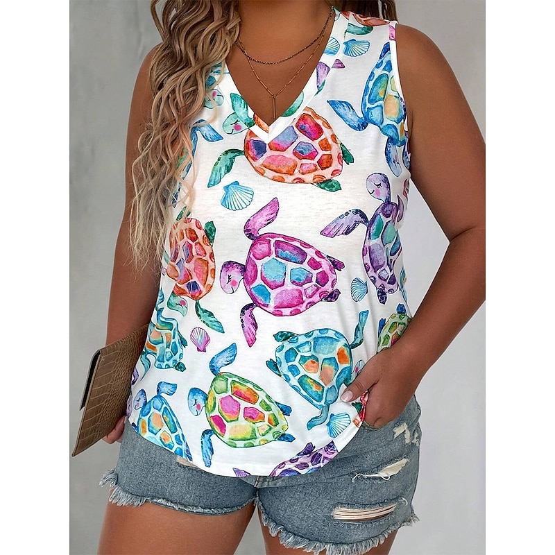 Women's Plus Size Tops T Shirt Graphic Animal Sleeveless V Neck Casual Daily Polyester Summer Blue4