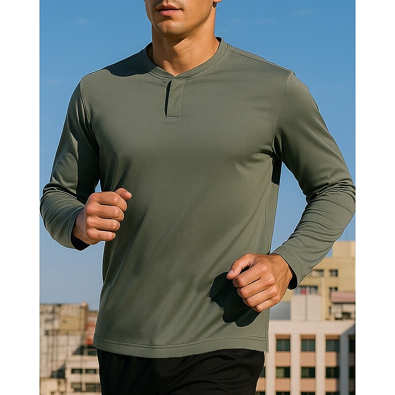 Men's Running Top Sports Sweatshirt Long Sleeve Top Athleisure Fall Solid Colored Quick Dry Lightweight Hiking Workout Athletic Sportswear Activewear Black Green Khaki