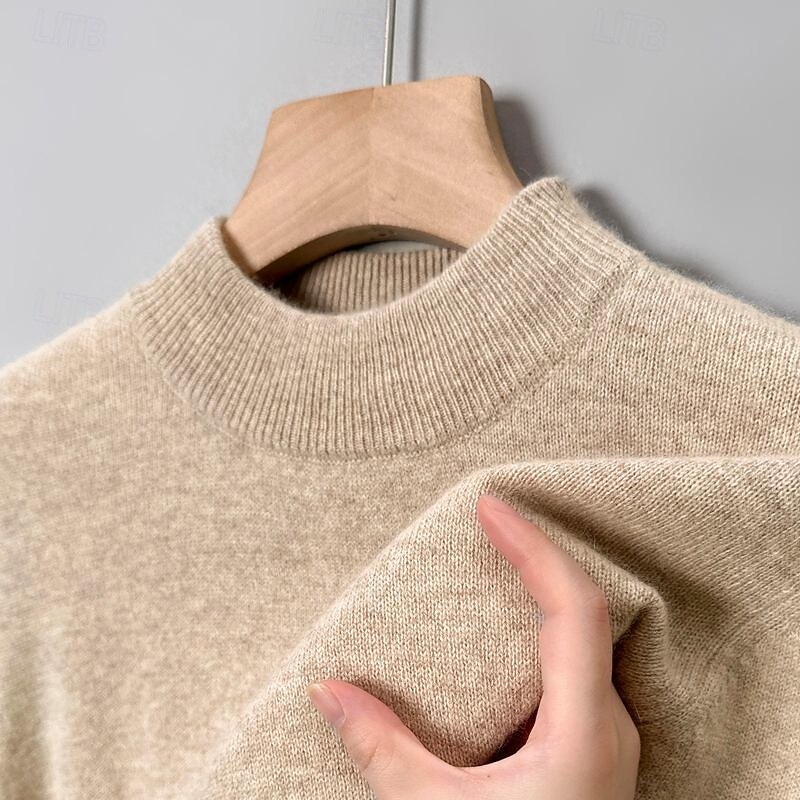 Men's Pullover Sweater Jumper Knit Sweater Ribbed Knit Regular Tops Knitted Plain High Neck Fashion Basic Vacation Daily Wear Clothing Apparel Winter Autumn Camel Wine M L XL