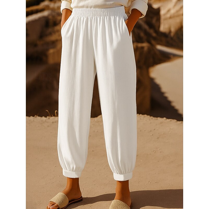 Women's Chinos Harem Pants Vintage Ethnic Style Basic Ankle-Length High Waist Plain Pocket Drawstring Comfort Outdoor Stretchy Vacation Street Daily Black Beige Coffee Summer Spring Regular Fit