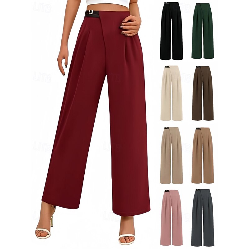 Women's Wide Leg Streetwear Casual Full Length Natural Plain Pocket Elastic Waist Comfortable Outdoor Vacation Holiday claret Dark-Gray Camel Black Fall Regular Fit