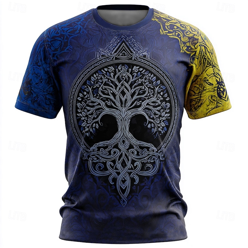 Men's 3D Celtics Tree Of Life T Shirt Short Sleeve T shirt 3D Print Crew Neck Shirt Viking Designer Party Street Casual Yellow Blue Brown Summer Spring Clothing Apparel S M L XL XXL XXXL3