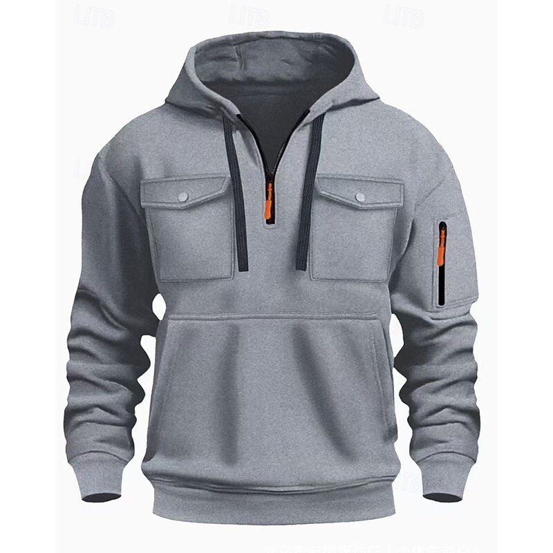 Men's Hoodie Quarter Zip Hoodie Black White Wine Army Green Red Hooded Plain Pocket Quarter Zip Sports & Outdoor Daily Holiday Polyester Streetwear Basic Casual Spring Fall Clothing Apparel Hoodies2